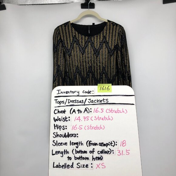 Joe's Jeans Black & Gold Yves Sequin Chevron Long Sleeve Mini Dress size XS - Picture 15 of 16